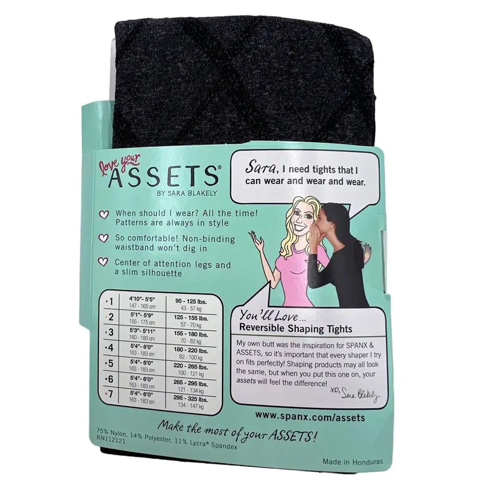 Love Your Assets Sara Blakely Flipside Diamond Shaping Tights Black 1105 Size 2